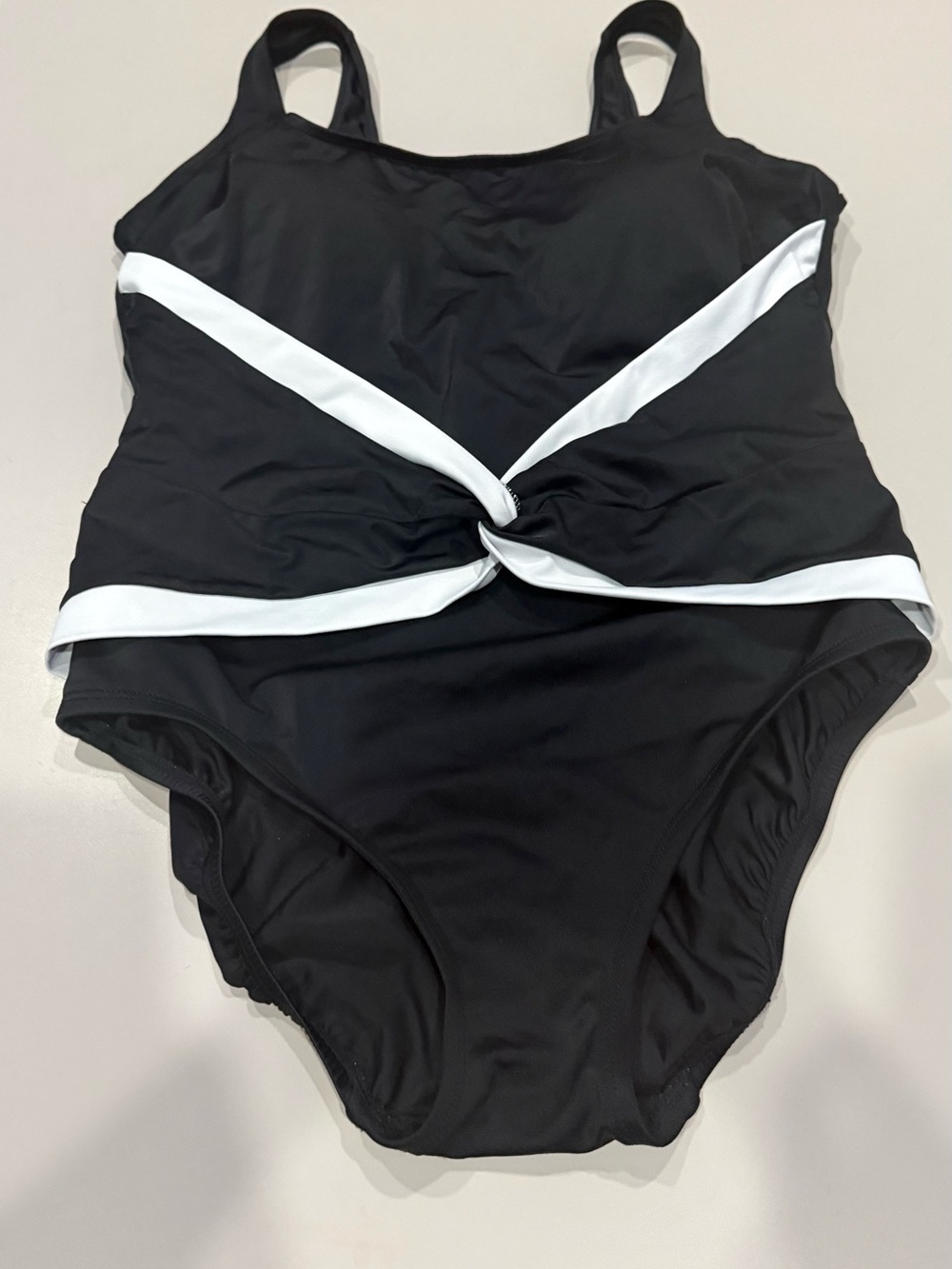 Classic Black One-Piece Swimsuit with White Twist Detail  Size 14 Women’s